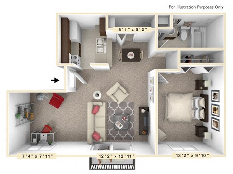 The Maple - 1 BR 1 BA with Den Floor Plan at Autumn Woods Apartments, Miamisburg, Ohio